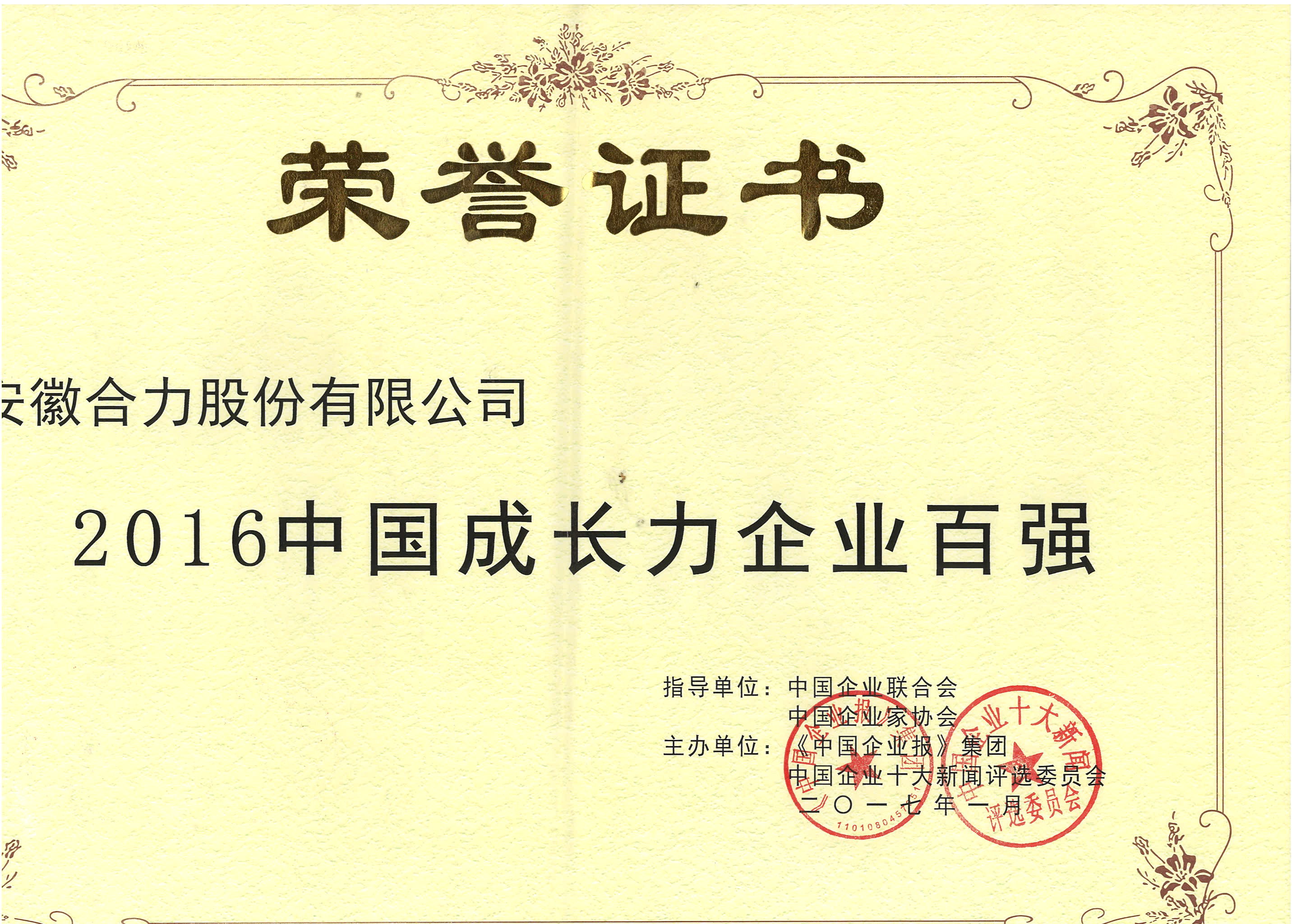 2016中國(guó)成長(cháng)力企業(yè)百強