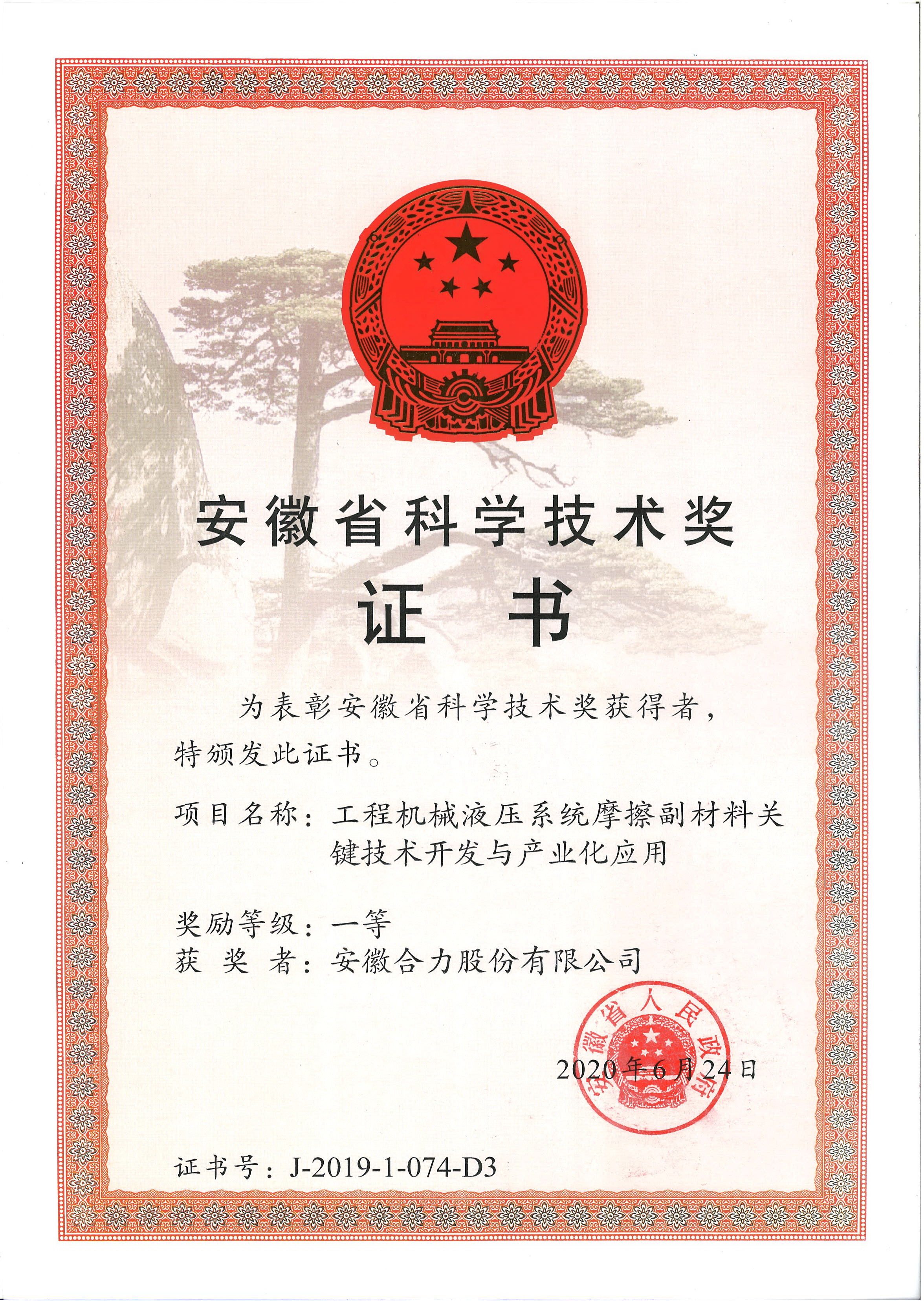 2020 安徽省科(kē)學技(jì)術(shù)獎一(yī)等獎